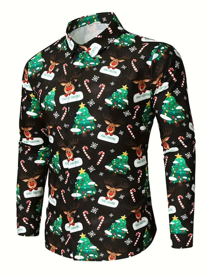 Camisa de manga larga versátil para hombre, camisa social de 2024, camisa de hombre de alta gama, camisa estampada en 3D de Papá Noel