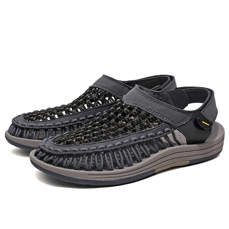 Sandalias clásicas de marca para hombre, sandalias de cuero genuino de verano para hombre, sandalias ligeras informales para exteriores, zapatillas de deporte de moda para hombre, talla 38-47, Envío 0.00 $.