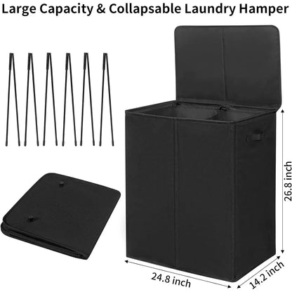 Cesta de lavandería doble WOWLIVE 154L con tapa y bolsas de lavandería extraíbles, cesta grande de ropa sucia de 2 secciones plegable, Envío 0.00 $.