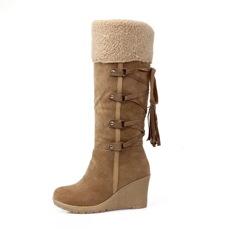 Botas Largas con Borlas y Cordones para Mujer | Plataforma y Cuña, Ideales para Nieve y Climas Fríos | Envío Gratis | **FLIPISHOP.COM**