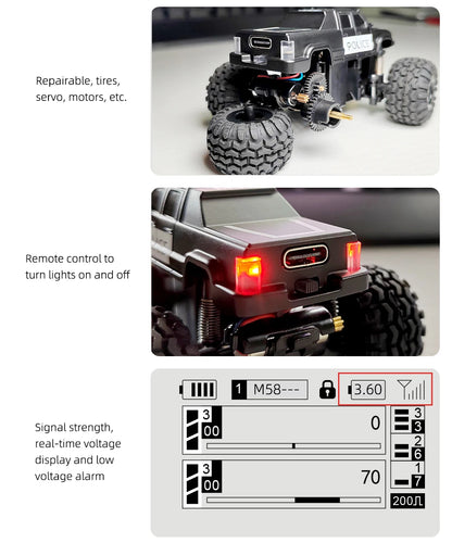 Coche LDARC M58 1:58 2.4G 6 ejes Mini vehículo todoterreno de control remoto Tracción trasera Simulación de escalada de escritorio Modelo de automóvil Big Foot, Envío 0.00 $