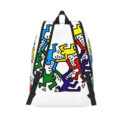 Mochilas de lona con 6 figuras de bailarinas de Haring para estudiantes universitarios y escolares, aptas para portátiles de 15 pulgadas, bolsos geométricos con grafitis de rap