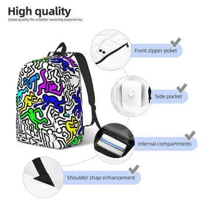 Mochilas de lona con 6 figuras de bailarinas de Haring para estudiantes universitarios y escolares, aptas para portátiles de 15 pulgadas, bolsos geométricos con grafitis de rap