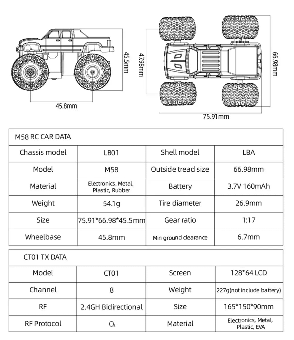 Coche LDARC M58 1:58 2.4G 6 ejes Mini vehículo todoterreno de control remoto Tracción trasera Simulación de escalada de escritorio Modelo de automóvil Big Foot, Envío 0.00 $