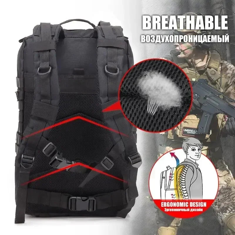 Mochila táctica para hombre, 45 l, gran capacidad, 3 piezas, con parte trasera blanda, impermeable, mochila de asalto Molle para senderismo y caza