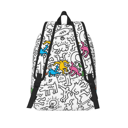 Mochilas de lona con 6 figuras de bailarinas de Haring para estudiantes universitarios y escolares, aptas para portátiles de 15 pulgadas, bolsos geométricos con grafitis de rap