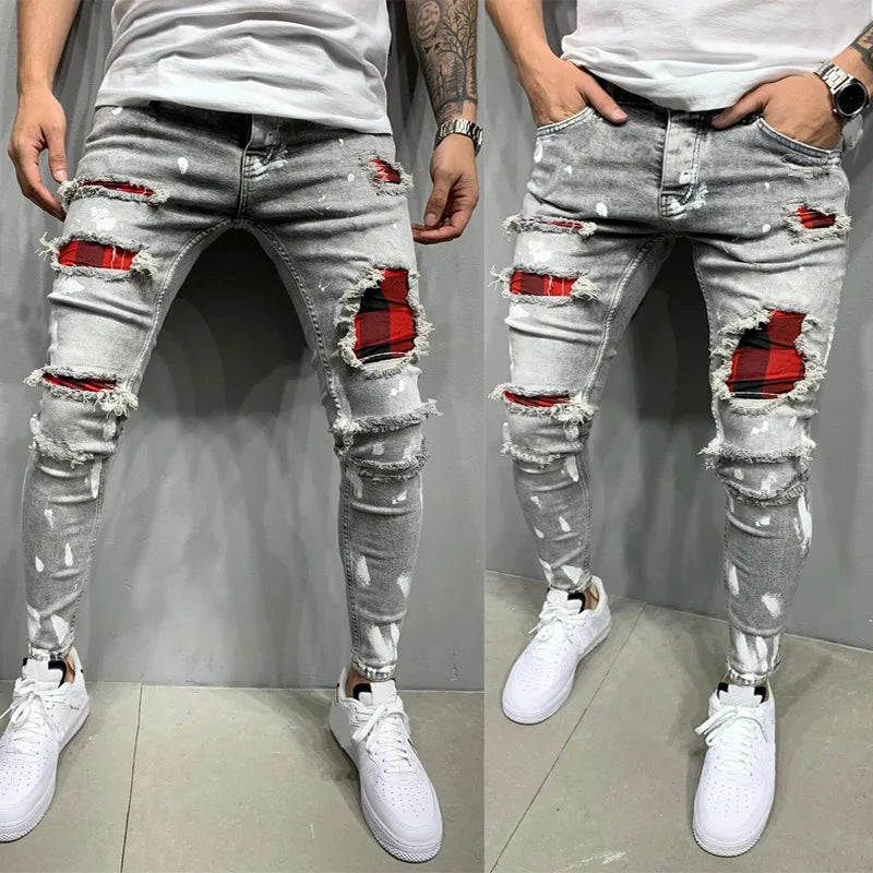 Jeans Ajustados para Hombre | Rodilleras Plisadas Desgastadas | Envío Gratis en **FLIPISHOP.COM**