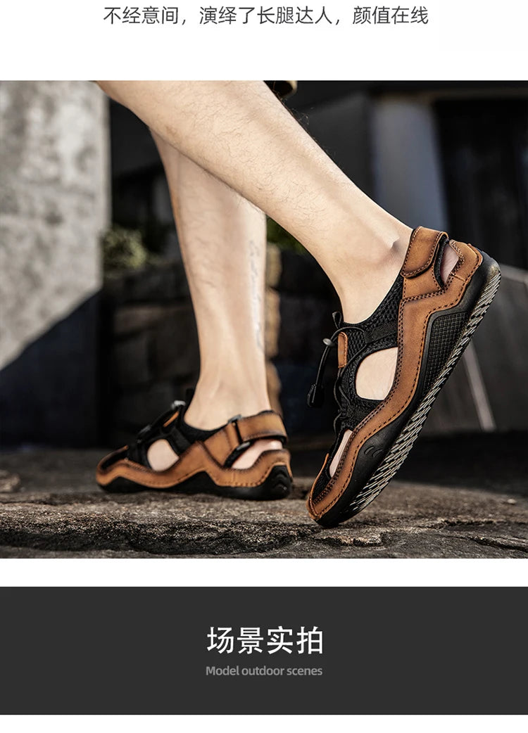 Sandalias romanas transpirables de verano, zapatillas de cuero para hombre, chanclas de tendencia,moda versátil,  Zapatillas de deporte para exteriores, talla grande 38-46.Envío 0.00$.