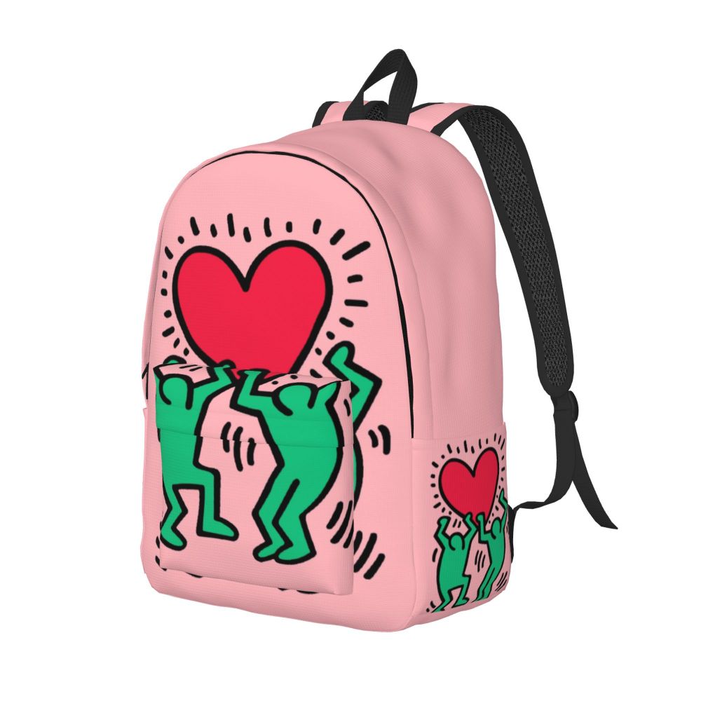 Mochilas de lona con 6 figuras de bailarinas de Haring para estudiantes universitarios y escolares, aptas para portátiles de 15 pulgadas, bolsos geométricos con grafitis de rap