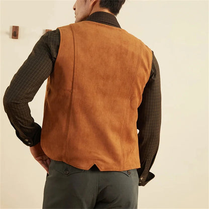 Chaleco para hombre, chaqueta de gamuza Steampunk, blazer de 5 botones, abrigo deportivo, sin mangas, chaleco de talla grande, chalecos para hombre