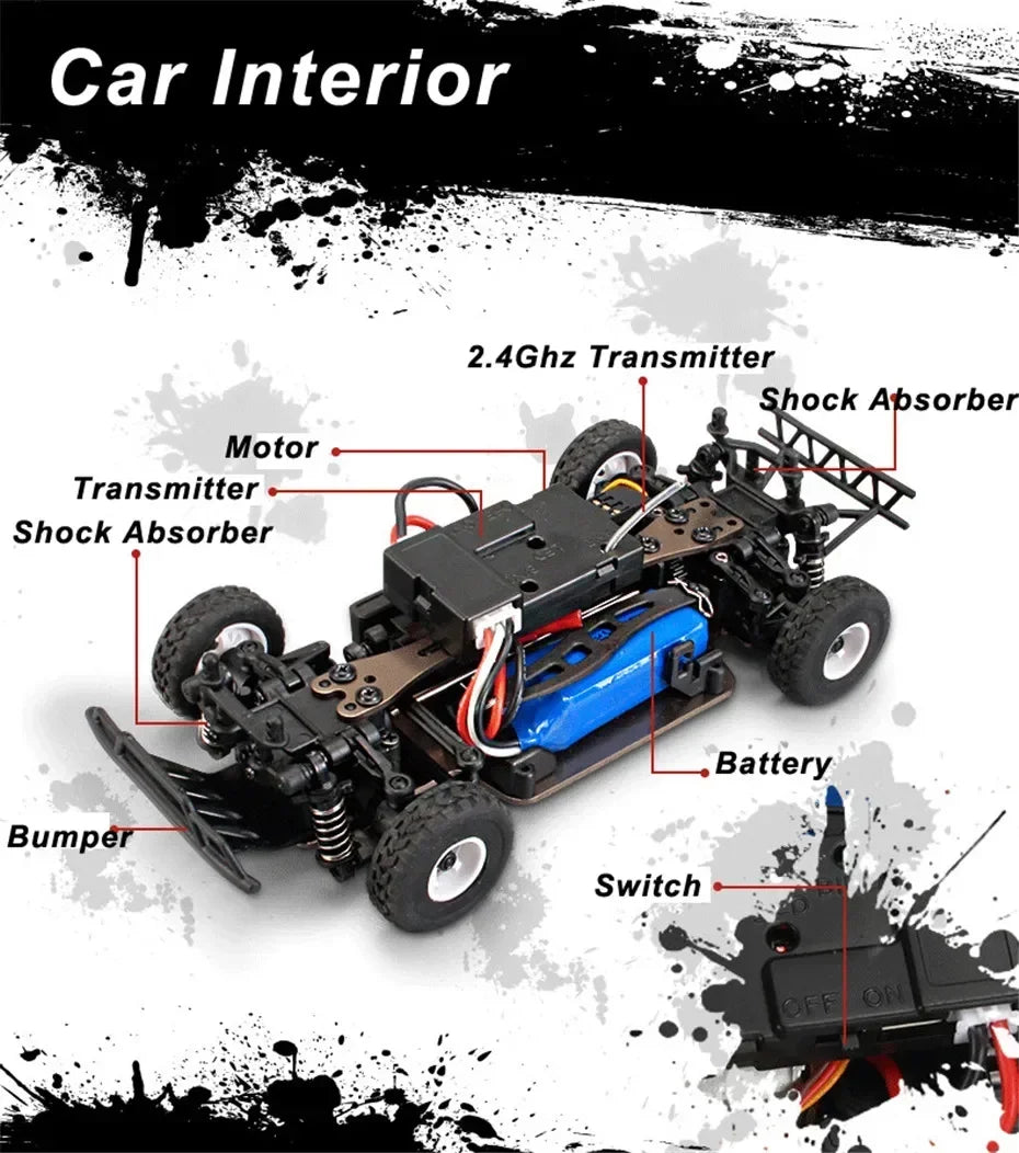 Coche de control remoto con tracción en las cuatro ruedas Cargador Juguetes eléctricos Mini coche de carreras Relación 1:28 Vehículo todoterreno de alta velocidad, Envío 0.00 $.