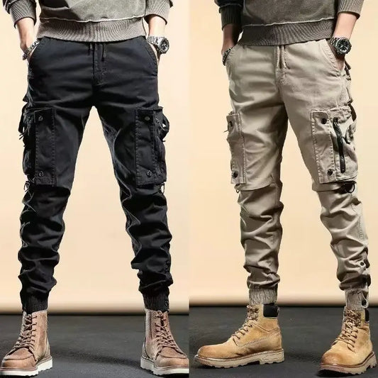 Pantalones cargo ajustados de primavera y otoño 2024 de mezcla de algodón con cordón y cremallera informales para hombre de moda coreana