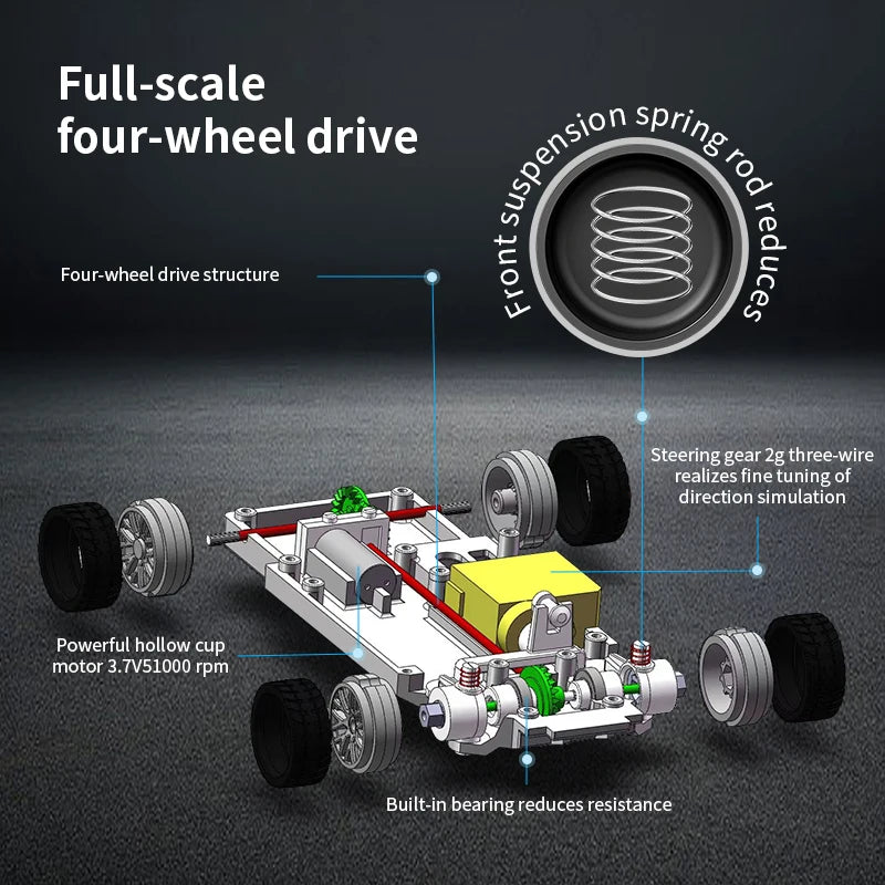 Coche de carreras a control remoto de 2,4 G y 1/43 con tracción en las 4 ruedas, todoterreno, eléctrico, de alta velocidad,, Envío 0.00 $.