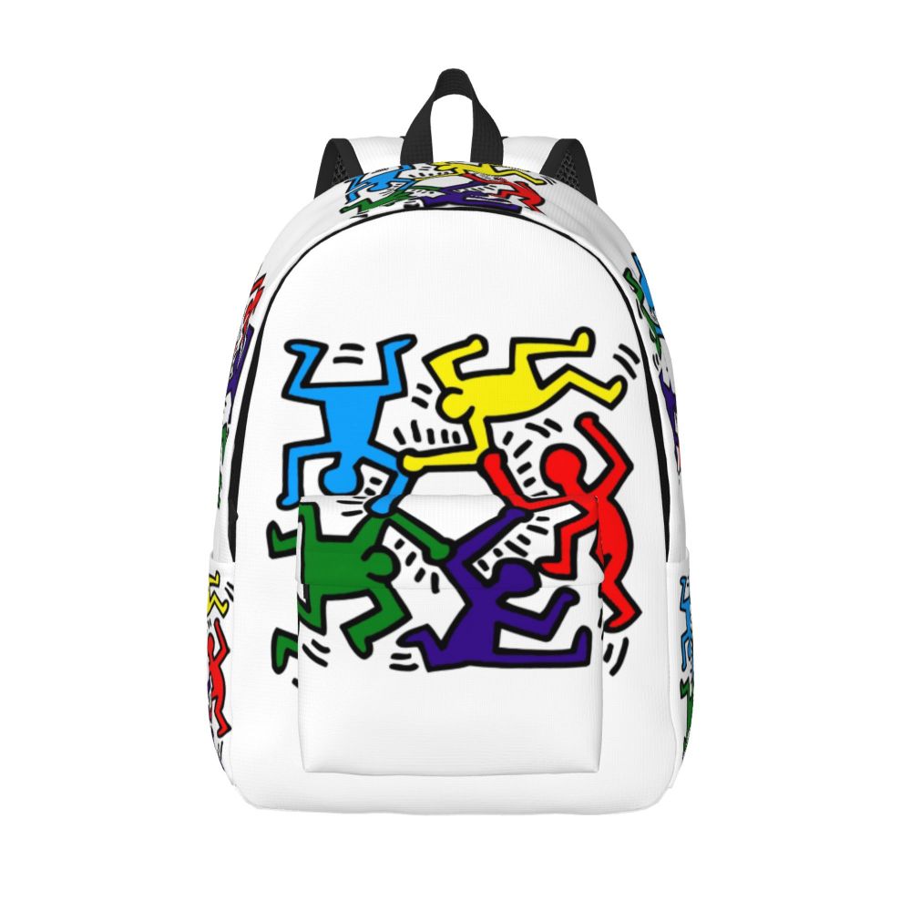 Mochilas de lona con 6 figuras de bailarinas de Haring para estudiantes universitarios y escolares, aptas para portátiles de 15 pulgadas, bolsos geométricos con grafitis de rap