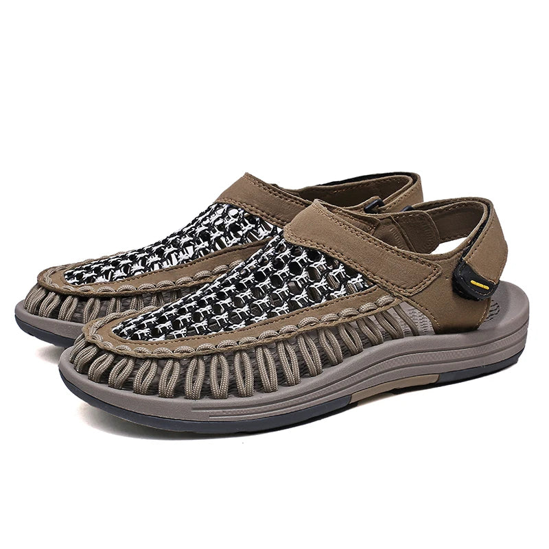 Sandalias clásicas de marca para hombre, sandalias de cuero genuino de verano para hombre, sandalias ligeras informales para exteriores, zapatillas de deporte de moda para hombre, talla 38-47, Envío 0.00 $.