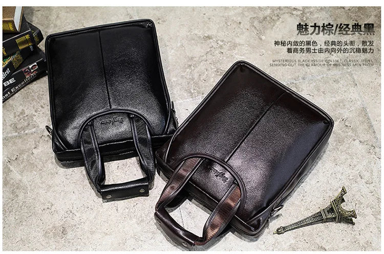 Maletines de cuero suave vintage para hombre Bolso de mano vertical de negocios Bolso de mensajero de hombro masculino de oficina