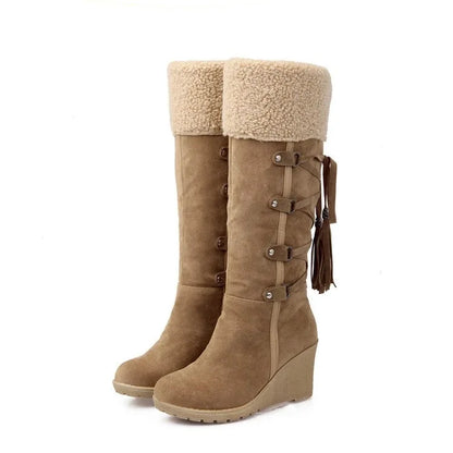 Botas Largas con Borlas y Cordones para Mujer | Plataforma y Cuña, Ideales para Nieve y Climas Fríos | Envío Gratis | **FLIPISHOP.COM**