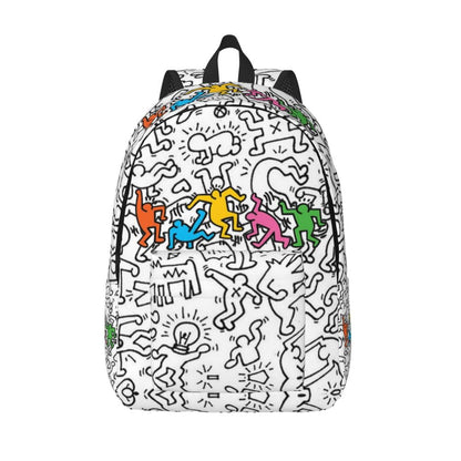 Mochilas de lona con 6 figuras de bailarinas de Haring para estudiantes universitarios y escolares, aptas para portátiles de 15 pulgadas, bolsos geométricos con grafitis de rap