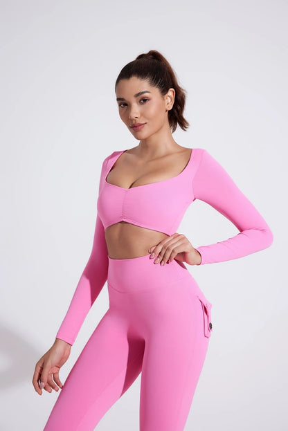 Top Camisas de Manga Larga para Mujer Yoga Deportes Fitness Ropa de Gimnasio Tops de Entrenamiento