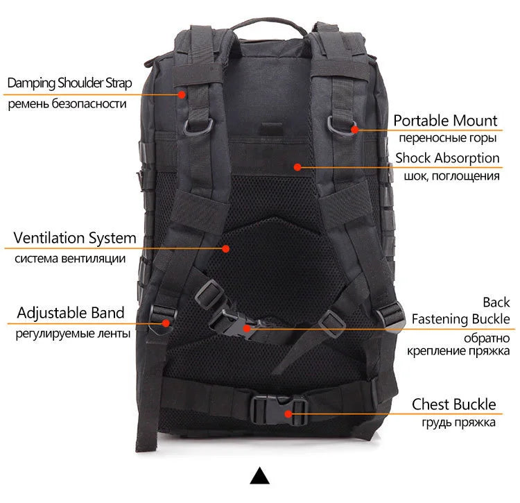 Mochilas tácticas para hombre QT&QY de 50 l, bolsas de viaje de supervivencia, mochila de asalto 3P para exteriores, mochila EDC Molle para senderismo, bolsa de caza.