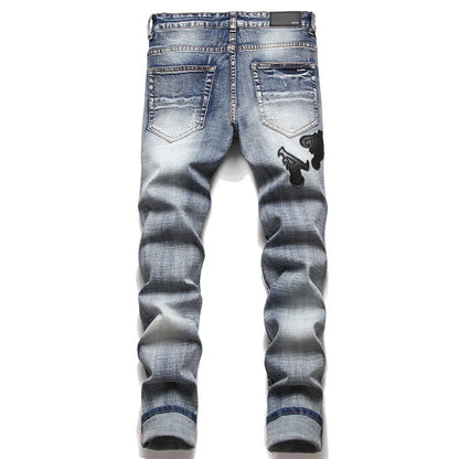 Pantalones Vaqueros para Hombre con Parches Rotos y Corte Ajustado | Estilo 3D y Versátil | Envío Gratis | NoEnName_Null | **FLIPISHOP.COM**