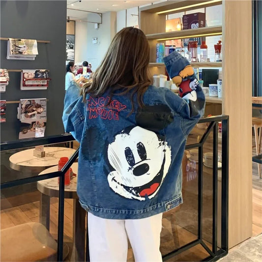 Chaqueta vaquera con estampado retro de dibujos animados para mujer, nueva chaqueta holgada de talla grande para otoño, chaqueta holgada informal con dibujos animados, Envío 0.00 $.