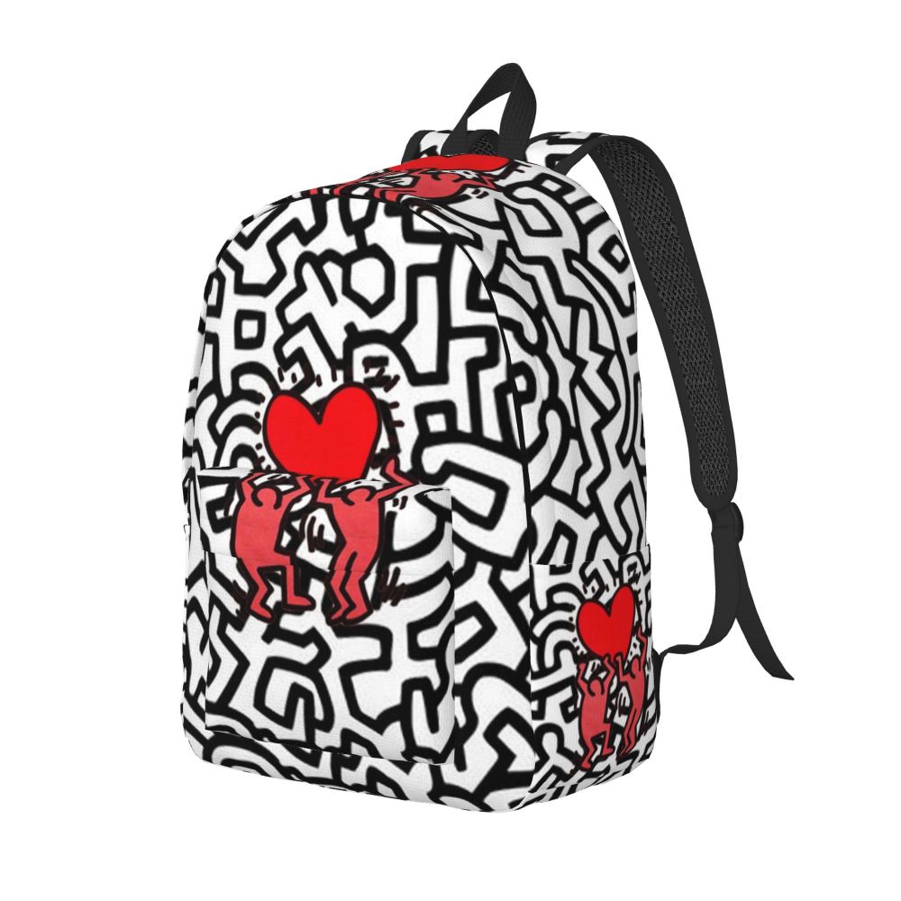 Mochilas de lona con 6 figuras de bailarinas de Haring para estudiantes universitarios y escolares, aptas para portátiles de 15 pulgadas, bolsos geométricos con grafitis de rap