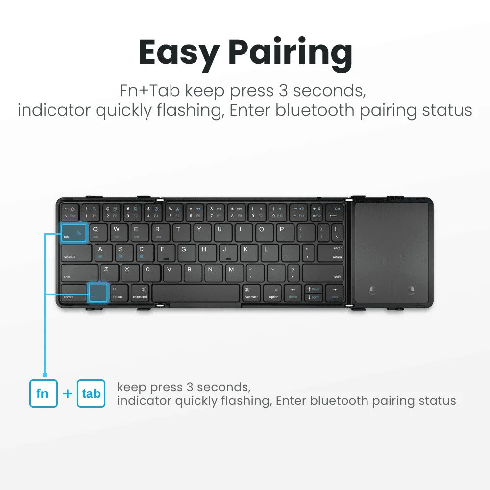 Estudiantes, Teclado inalámbrico triplegable con panel táctil Mini teclado recargable Teclado plegable para Windows Phone PC Mesa