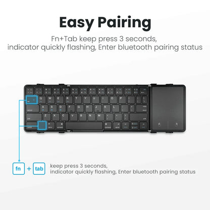 Estudiantes, Teclado inalámbrico triplegable con panel táctil Mini teclado recargable Teclado plegable para Windows Phone PC Mesa