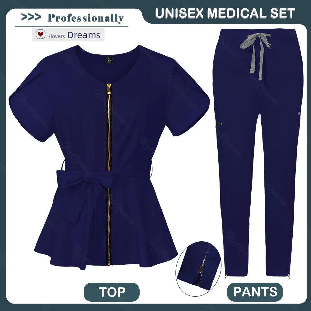 Conjunto de uniformes médicos para mujeres, ropa de belleza con cuello con cremallera, uniformes médicos antiarrugas de alta calidad, ropa de trabajo de enfermera de moda suave y cómoda, Envío 0.00 $.