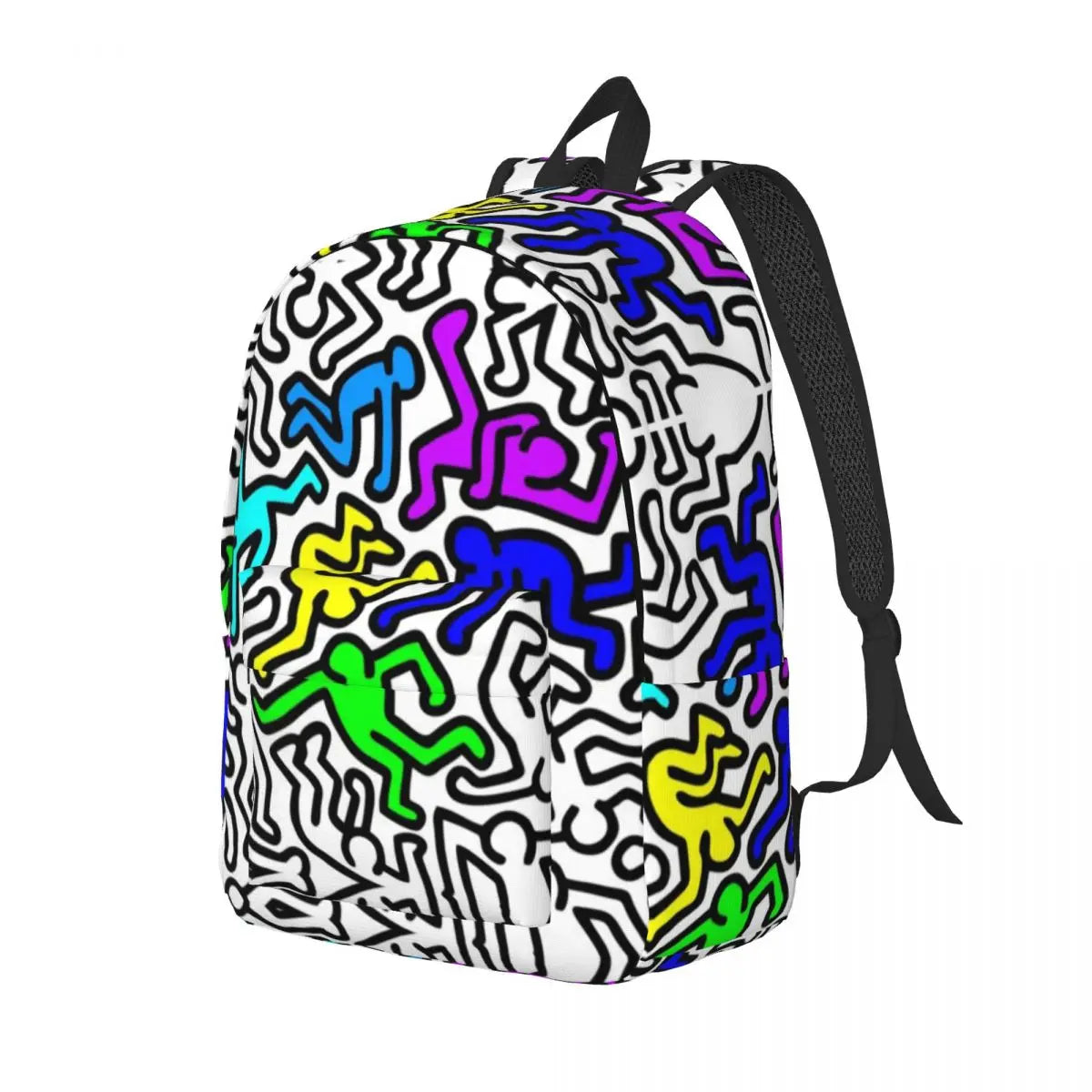 Mochilas de lona con 6 figuras de bailarinas de Haring para estudiantes universitarios y escolares, aptas para portátiles de 15 pulgadas, bolsos geométricos con grafitis de rap