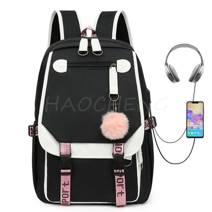 Mochilas Inside Out2 con USB, diseño de dibujos animados en color rosa, para niños y niñas, mochilas escolares para estudiantes, mochilas para adolescentes y mujeres, mochilas escolares para niñas