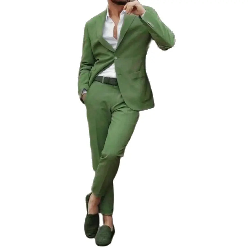 Esmoquin verde para hombre, de un solo pecho, con solapa de pico y frente plano, conjunto de 2 piezas de chaqueta y pantalones, ropa formal para fiesta de noche, blazer para hombre