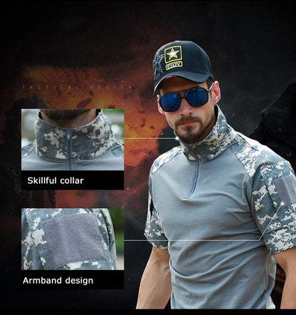 Camisetas tácticas para hombre, camisetas deportivas para exteriores, camisetas militares de secado rápido, camisa de manga corta, senderismo, caza, ropa de combate del ejército para hombre, transpirable