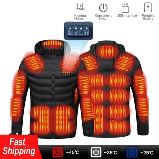 Chaqueta lavable con carga y calefacción por USB, chaqueta de algodón con capucha, calefacción eléctrica, chaqueta térmica, exterior, camping, zona de senderismo , Envío 0.00 €