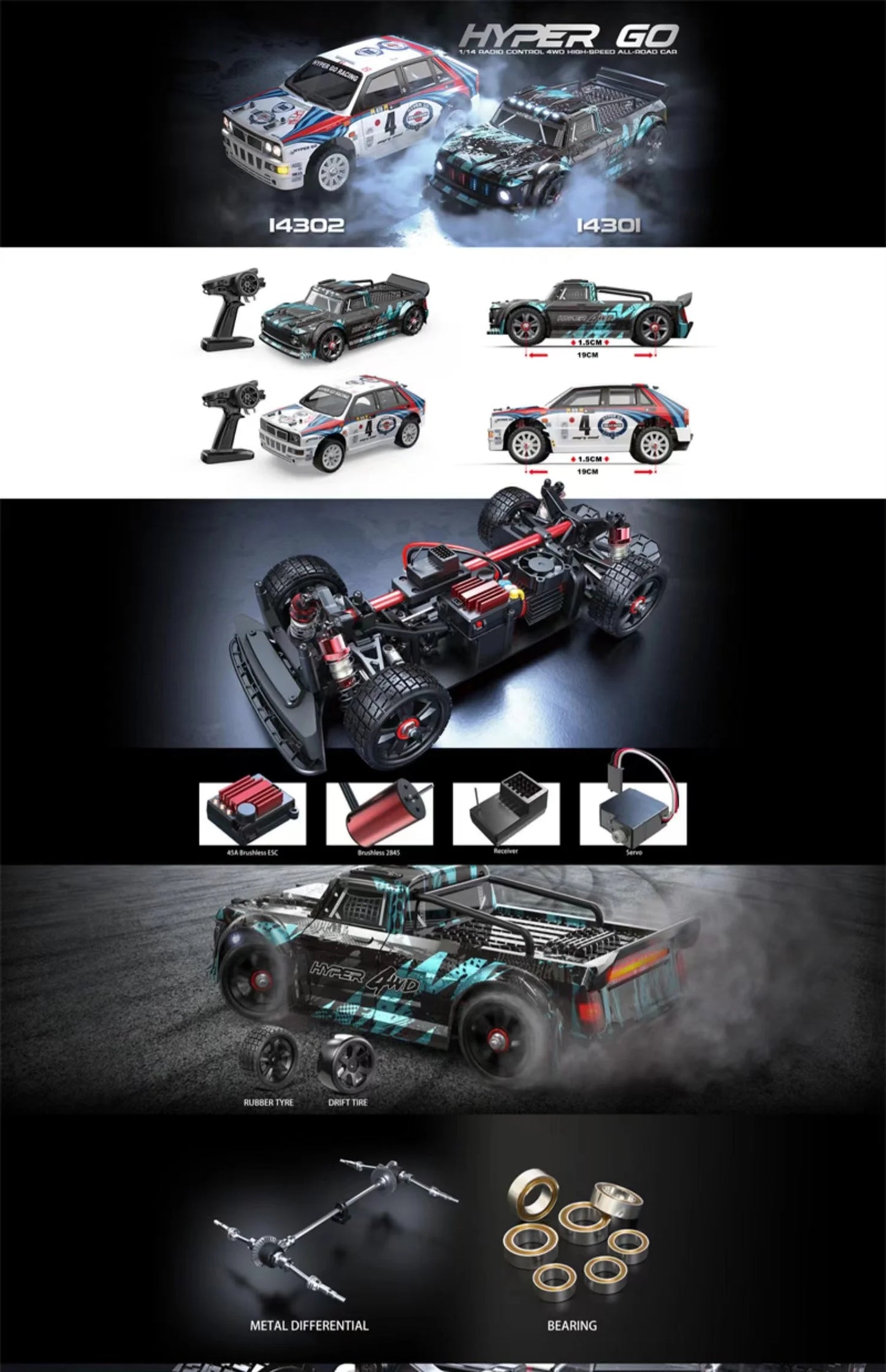 Coche RC sin escobillas 2.4G 1/14 Control remoto 4WD Todoterreno de alta velocidad ESC Vehículo de deriva JuguetesSudadera con capucha gráfica de manga larga con bolsillo canguro.3D, Envío 0.00 $.