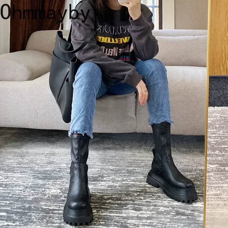 Botas Largas con Plataforma Gruesa y Punta Redonda para Mujer | Altas hasta la Rodilla | Invierno 2025| Envíos Gratis en **FLIPISHOP.COM**