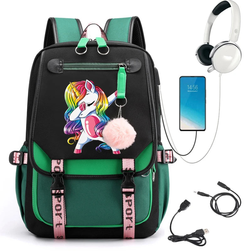 Mochila Estudiante De Secundaria Mochilas Kawaii Unicornio Diseño Mochilas Escolares Carga USB Bagpack Lindo Bolso Anime Mochila Escolar.