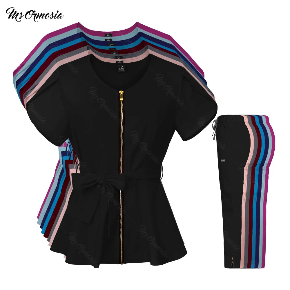 Conjunto de uniformes médicos para mujeres, ropa de belleza con cuello con cremallera, uniformes médicos antiarrugas de alta calidad, ropa de trabajo de enfermera de moda suave y cómoda, Envío 0.00 $.