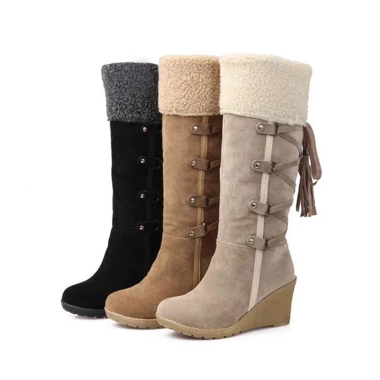 Botas Largas con Borlas y Cordones para Mujer | Plataforma y Cuña, Ideales para Nieve y Climas Fríos | Envío Gratis | **FLIPISHOP.COM**