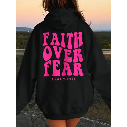 Sudadera con Capucha Oversize para Mujer 'Fe sobre Miedo' | Estilo Moda con Letra del Salmo | Hoodie Casual de Forro Polar Suave y Cálido para Otoño | Envío Gratis en FLIPISHOP.COM