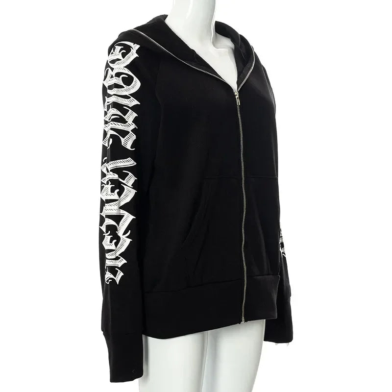 Sudadera con Cremallera Sudadera con Capucha Streetwear Mujer Cyber Y2k Chaquetas Cárdigan Gothic Punk Ropa Sudaderas