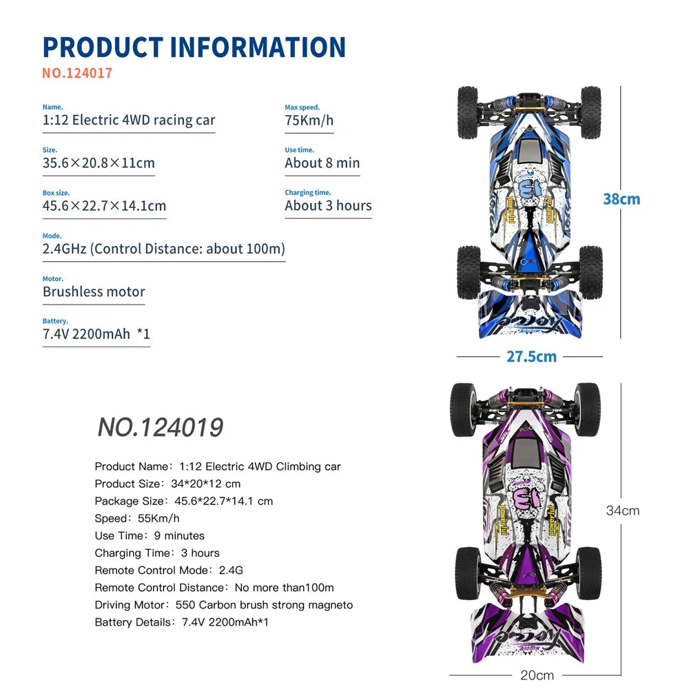 Coches Drifting PRO, WLtoys 124017 75KM/H 124019 55KM/H 124008 60KM/H 2.4G RC Coche sin escobillas 4WD Eléctrico de alta velocidad Drift Control remoto Juguetes 3000mAhSudadera con capucha gráfica de manga larga con bolsillo canguro.3D, Envío 0.00 $.