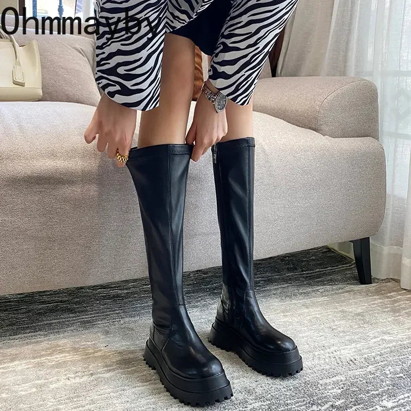 Botas Largas con Plataforma Gruesa y Punta Redonda para Mujer | Altas hasta la Rodilla | Invierno 2025| Envíos Gratis en **FLIPISHOP.COM**