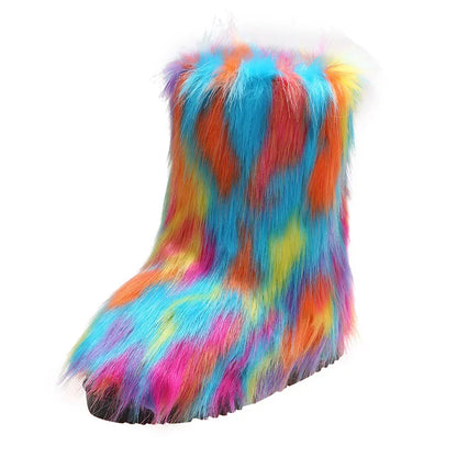 Botas de nieve de felpa de colores de moda-2024-para mujer, nuevas botas de invierno de pelo largo de zorro, cómodas, de algodón, antideslizantes, resistentes al desgaste, zapatos planos. Envío 0.00 $.