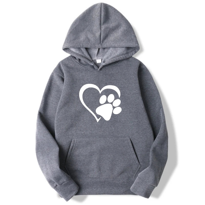 Sudaderas con capucha con estampado de huellas de perro y forma de corazón para mujer, sudaderas casuales de manga larga, jerséis de otoño e invierno de talla grande