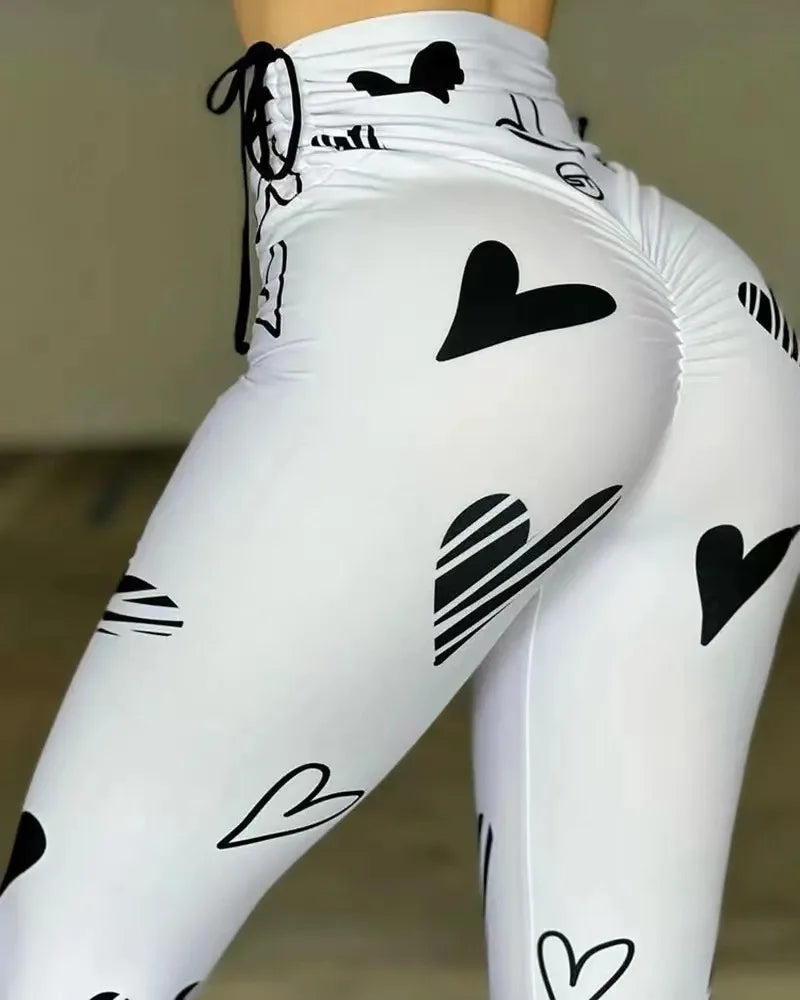 Pantalones de mujer ajustados, sexys y elegantes 2024 Moda Nuevo cordón Love Print Yoga Sports Hip Lift Fitness Leggings