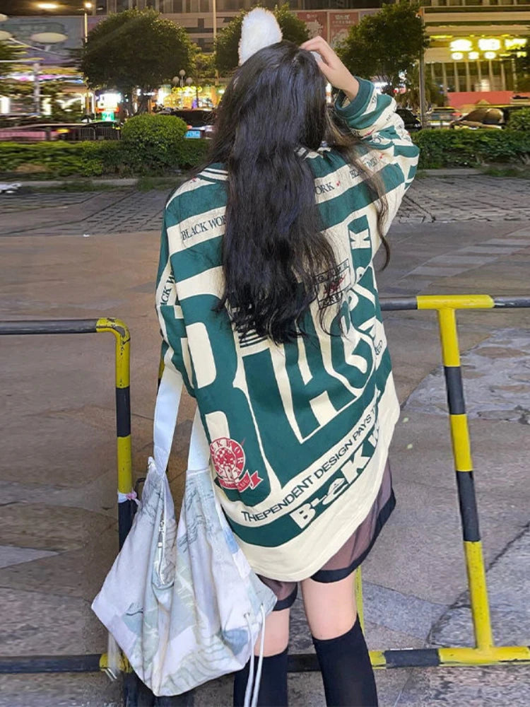 Sudadera con capucha vintage de gran tamaño de Deeptown para mujer, estilo hip hop, con estampado de letras retro, holgada, informal, combinable, estilo pulóver, estilo high street, Envío 0.00 $