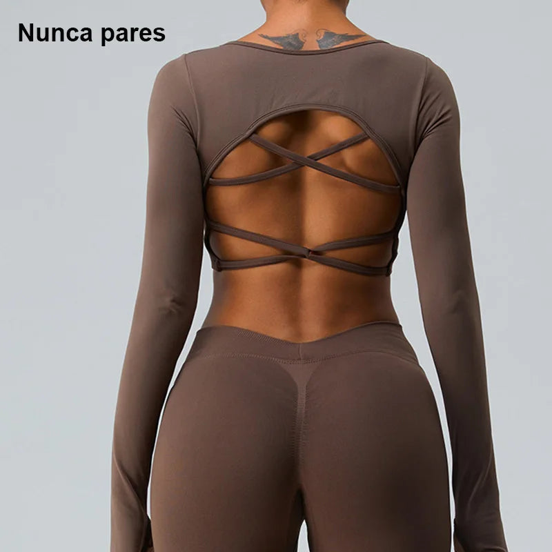 Camisetas deportivas con espalda cruzada, ropa de yoga de alta elasticidad para fitness, tops deportivos cortos, top de gimnasio para mujer