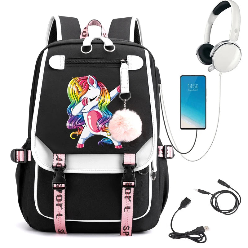 Mochila Estudiante De Secundaria Mochilas Kawaii Unicornio Diseño Mochilas Escolares Carga USB Bagpack Lindo Bolso Anime Mochila Escolar.